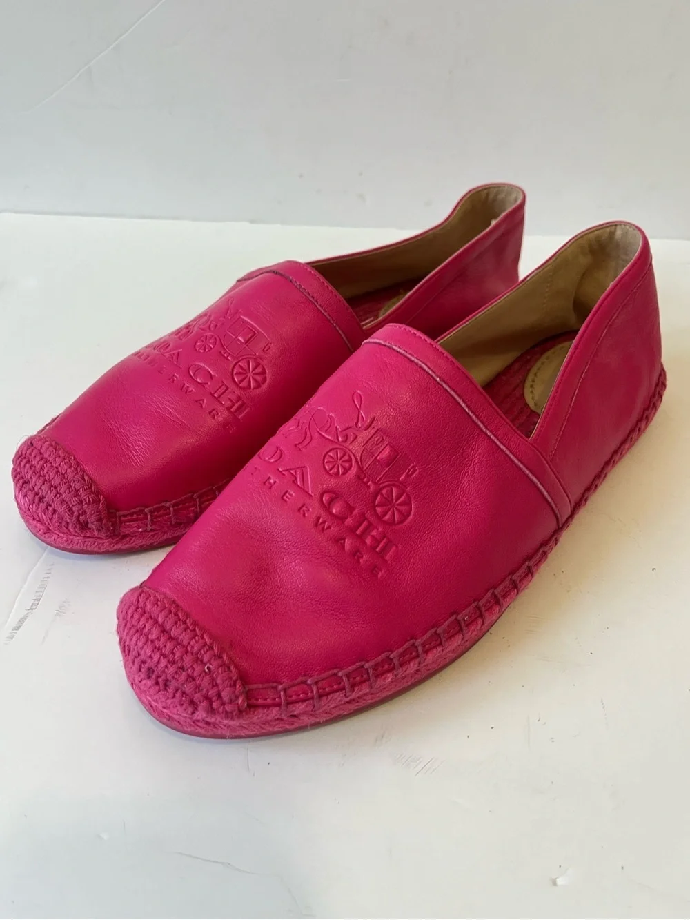 Coach Charlie Pink Leather Espadrille Slip-Ons Size 8B